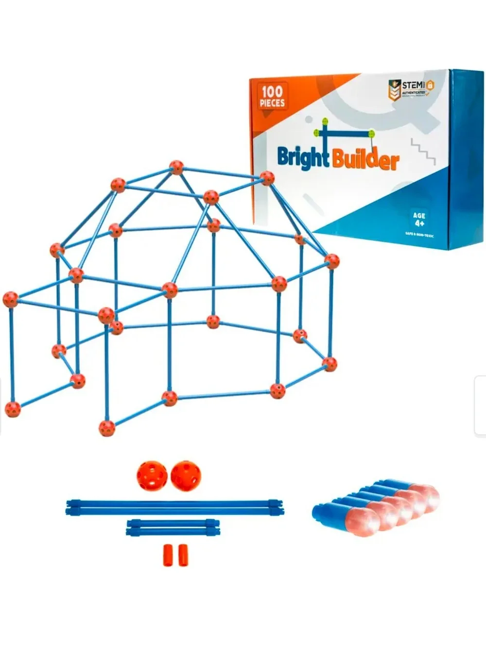INTELLIO Toys Bright Builder 100 Pieces w/ 5 Lights Blue/Orange